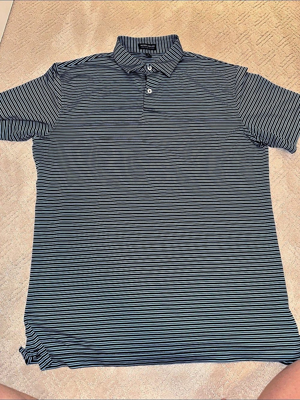 Peter Millar Striped Polo in Blue & Navy Size Medium
